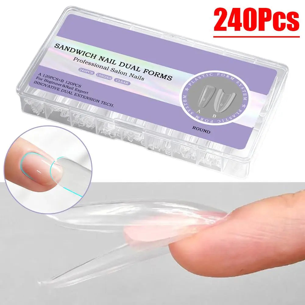 240Pcs Sandwich Dual Nail Forms For Extension Reusable Coffin Almond Nail Mold Quickly Extend Manicure Tools Top Peaceful Pleasures Health and Wellness