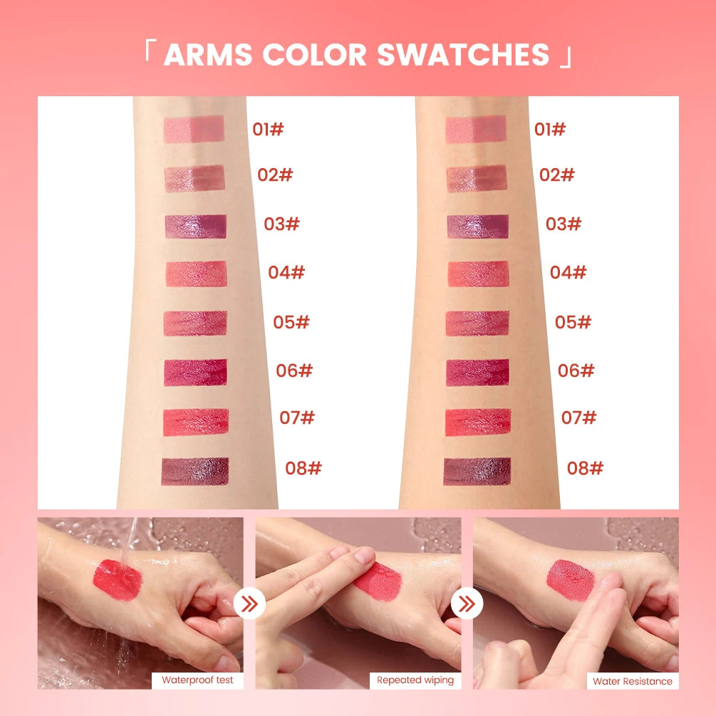 QIBEST 8 Colors Nude Watery Lip Gloss Long Lasting Liquid Lipstick Not Fading Sexy Red Purple Lip Glaze Lip Tint Women Makeup Peaceful Pleasures Health and Wellness