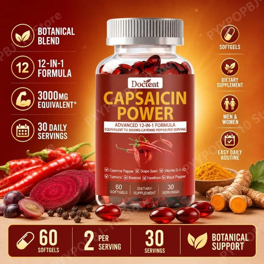 Docteat Capsaicin Power 12-in-1 Botanical Softgels 60ct Botanical Softgels Peaceful Pleasures Health and Wellness