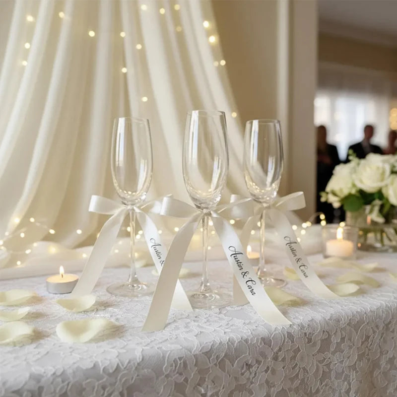 5-Pack Custom Name White Ribbons for Wedding & Bridal Decor