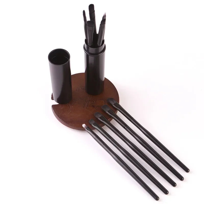 5-Piece Portable Makeup Brush Set with Barrel | Eye, Lip & Brow