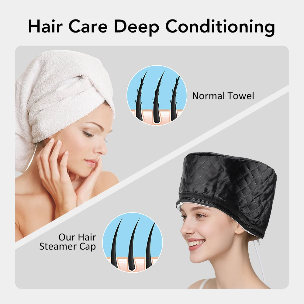 Hair Steamer Cap for Deep Conditioning, Electric Heating Thermal Hat with 10 Heat Levels 3 Timers, Home Spa Care Bonnet Peaceful Pleasures Health and Wellness