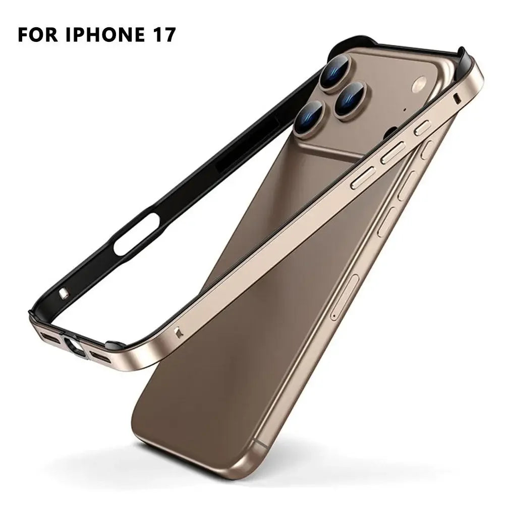 Luxury Alloy Metal Bumper Phone Case For iPhone 17 Air 17 Pro Max 17 Pro Silicone Lining Corner Pads Anti Collision Frame Peaceful Pleasures Health and Wellness Desert gold 17