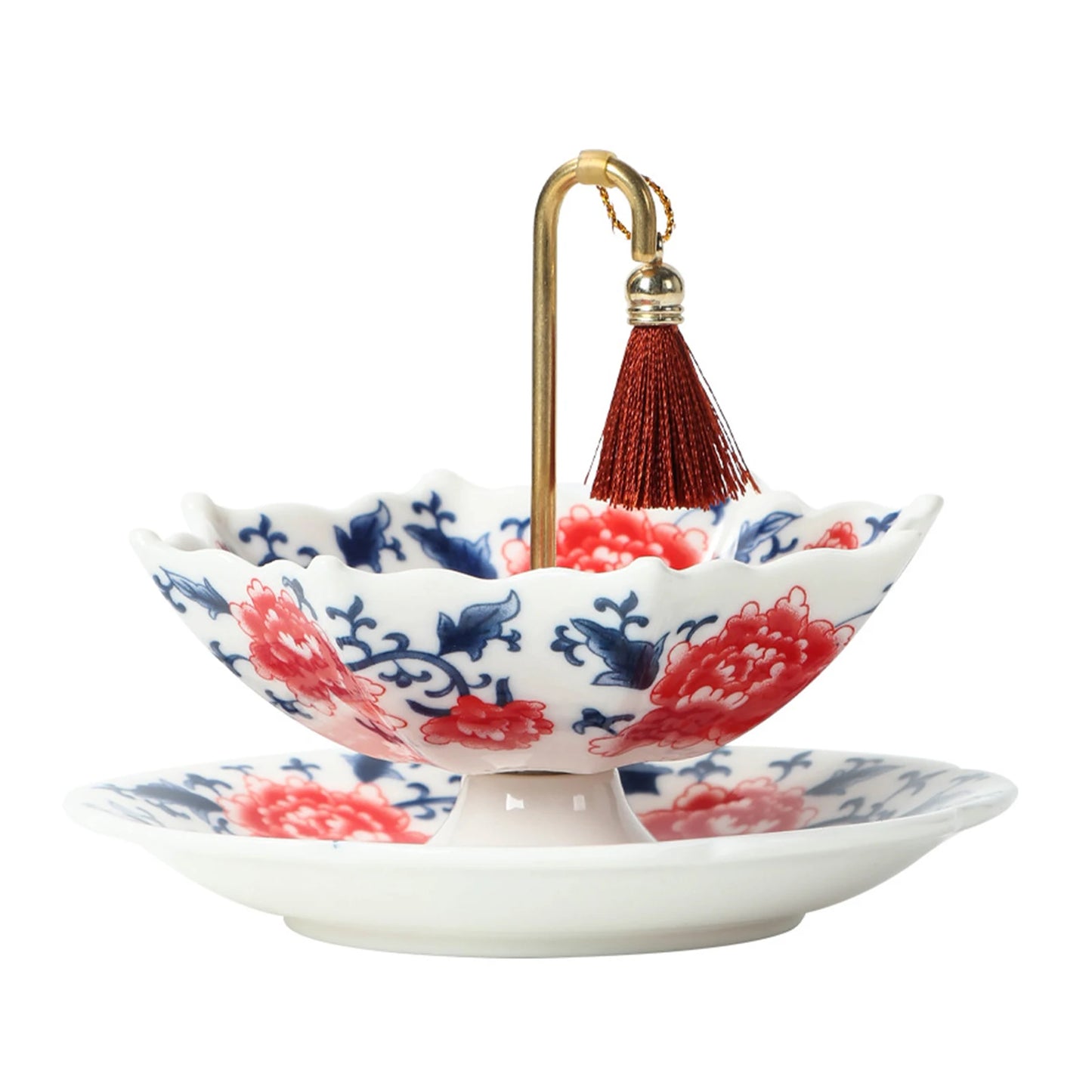 Umbrella Tea Infuser Chinese Blue & White Porcelain Umbrella Tea Strainer Traditional Oriental Kung Fu for Brewing Peaceful Pleasures Health and Wellness Peony Flowers Set