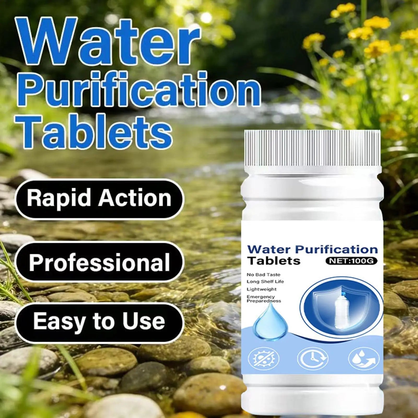 Water Purification Tablets Fast Dissolving Portable Effective Safe Drinking Water Solution For Outdoor Hiking Camping Backpack Peaceful Pleasures Health and Wellness