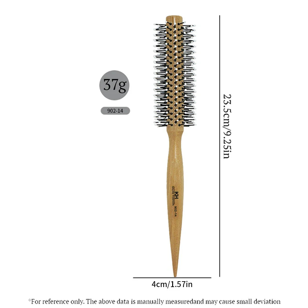 Natural Wood Round Barrel Hair Comb – Anti-Static Brush