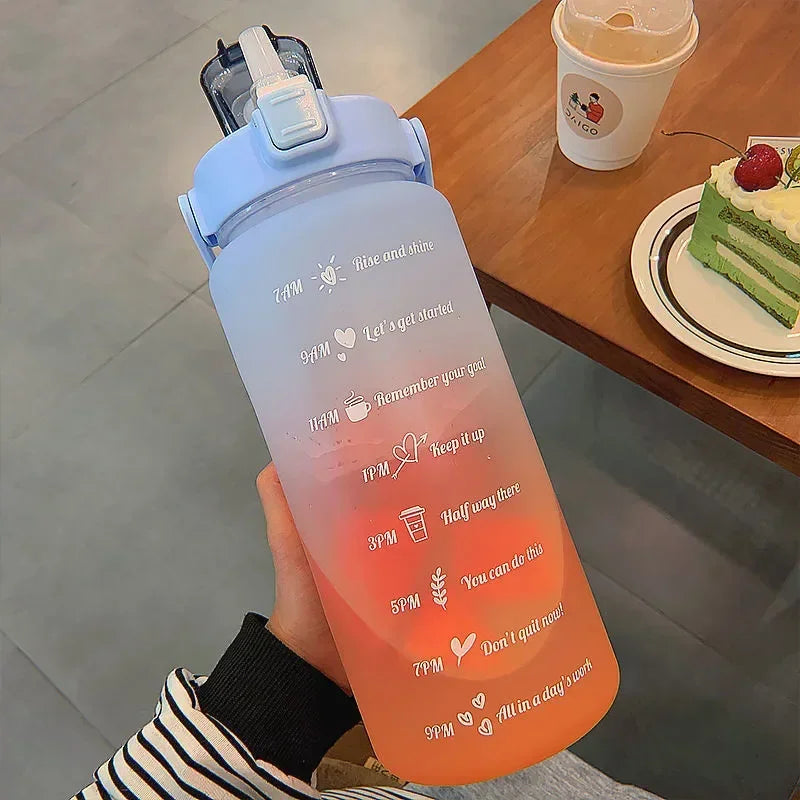 2L Motivational Water Bottle with Straw & Time Scale