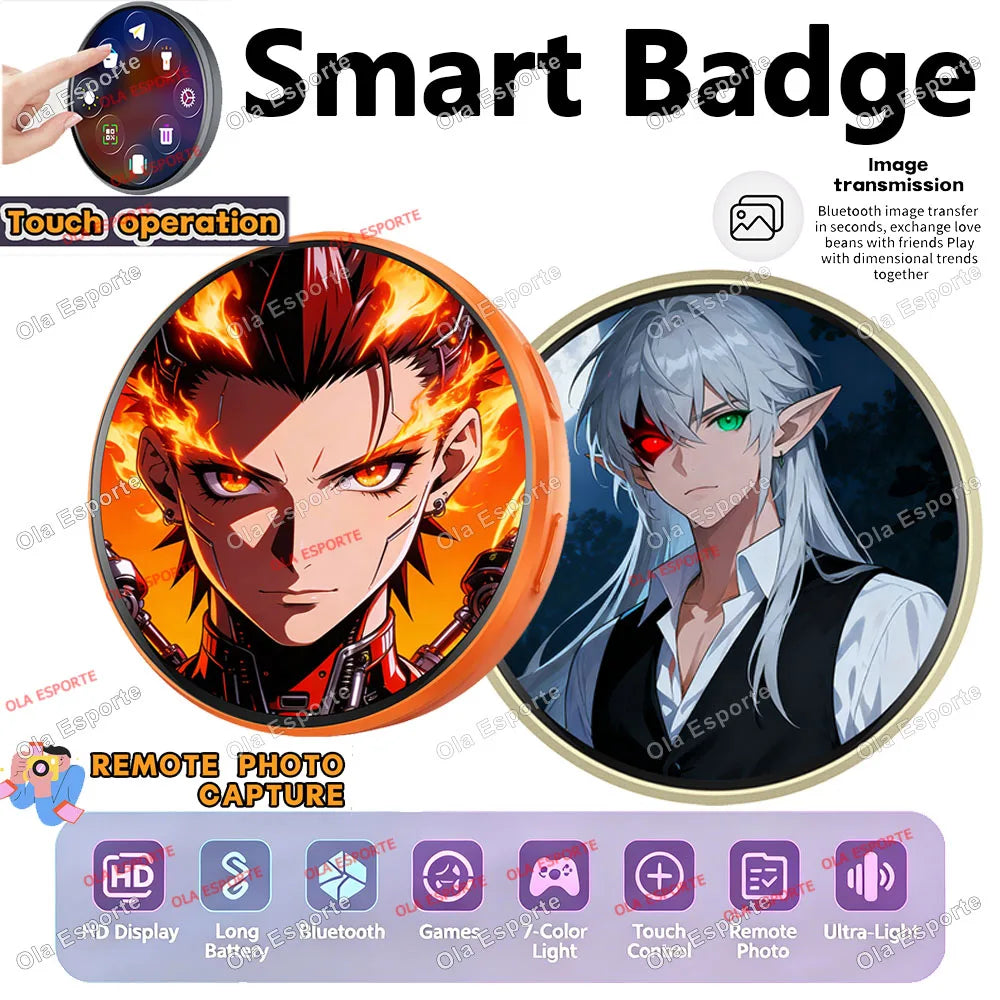Electronic Badge HD Display Screen Bluetooth GIF Video Playback Touch Screen LED Audible Video Play Dynamic Smart Badge Fans New Peaceful Pleasures Health and Wellness