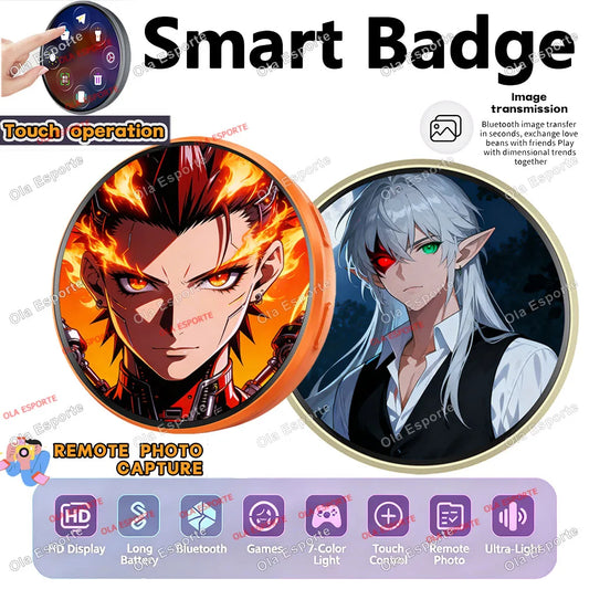 Electronic Badge HD Display Screen Bluetooth GIF Video Playback Touch Screen LED Audible Video Play Dynamic Smart Badge Fans New Peaceful Pleasures Health and Wellness
