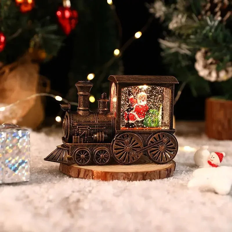 New Christmas Gifts Souvenirs Christmas Party Gifts Water Filled Small Trains Thomas Trains Cars Decoration Lighting Train Box Peaceful Pleasures Health and Wellness bronze color Santa