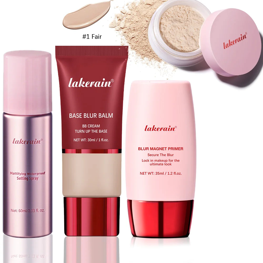 Ultimate Blurring Setting Powder Travel Size Set Waterproof Setting Spray Blur Magnet Primer BASE BLUR BALM Oil Control Kit Peaceful Pleasures Health and Wellness 1 fair set2