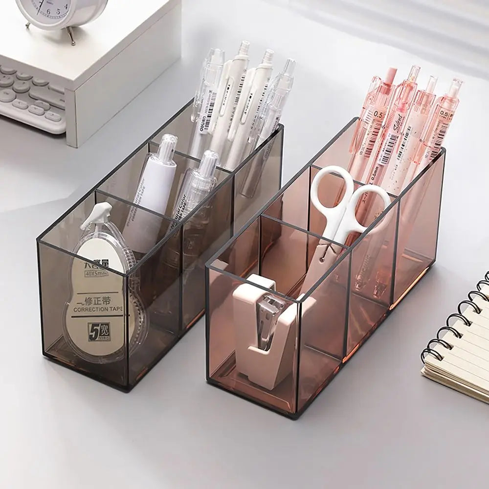 Desk Stationery Storage Pen Holder Transparent 3 Grids Pen Storage Box INS Style Large Capacity Pencil Container Students Peaceful Pleasures Health and Wellness