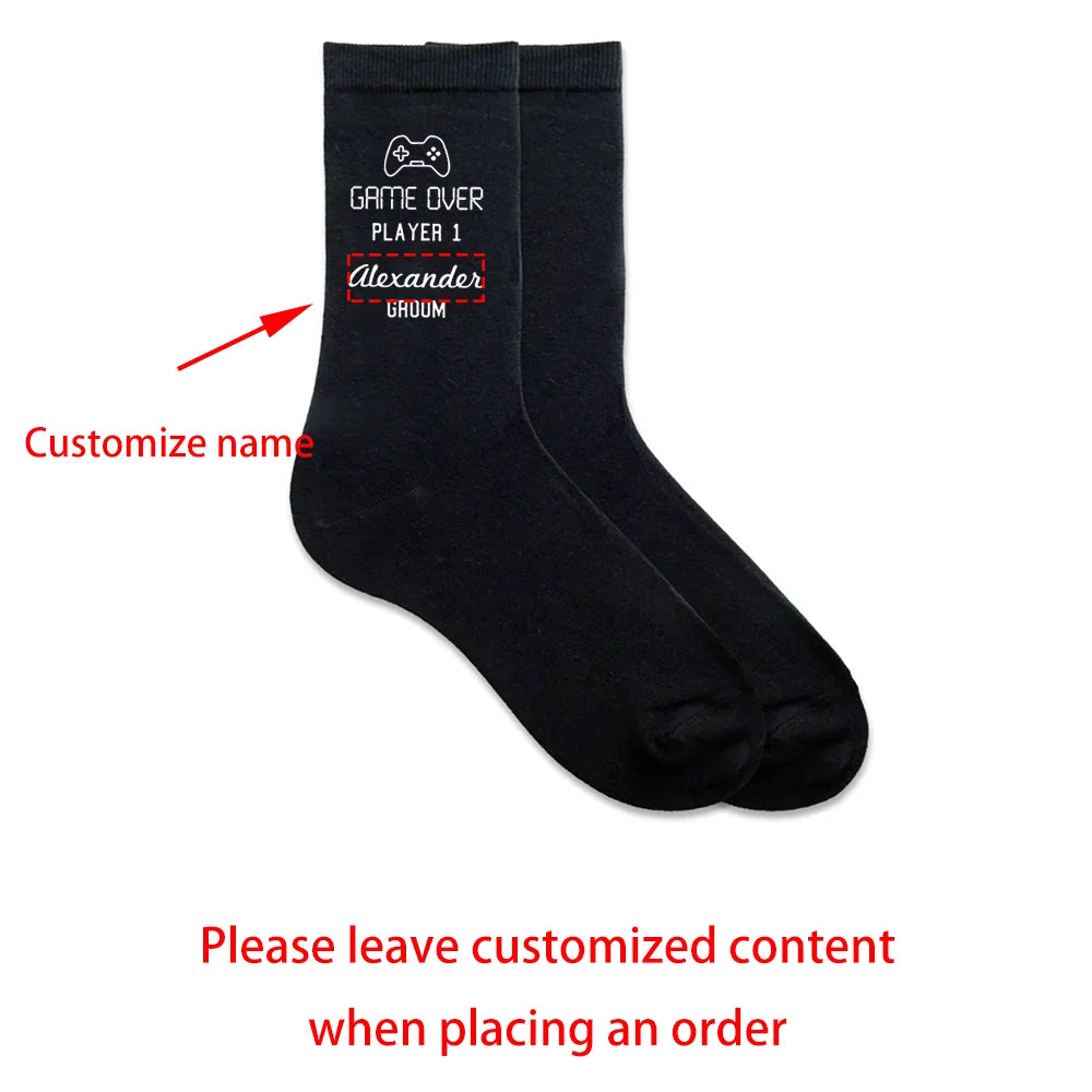 Custom Game Over Wedding Socks | Groom & Groomsmen Gift Custom Wedding Socks Peaceful Pleasures Health and Wellness groom One size