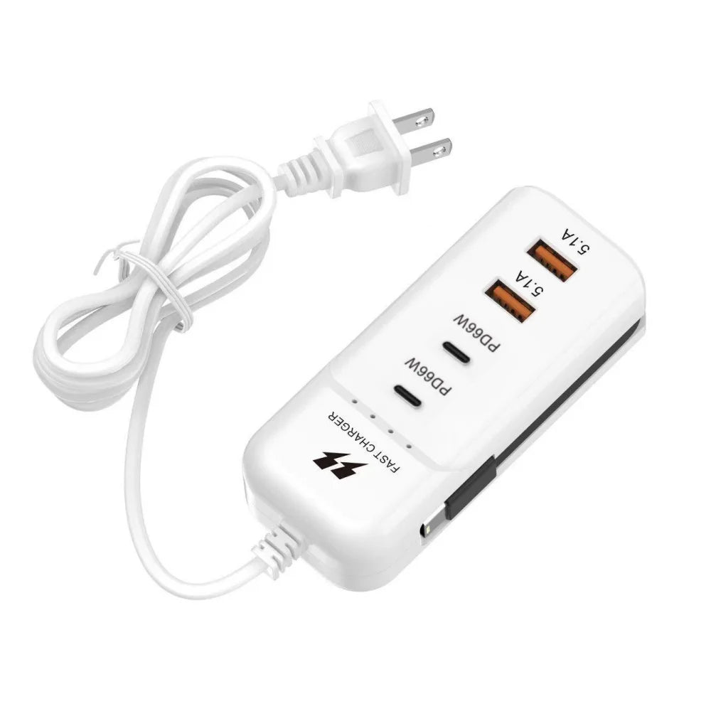 66W USB-C Fast Charger Station PD QC3.0 | 4-Port Wall Charger