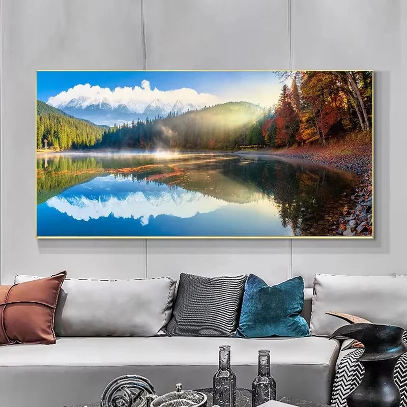 Nature Landscape Canvas Wall Art – Sunshine Forest Lake Print