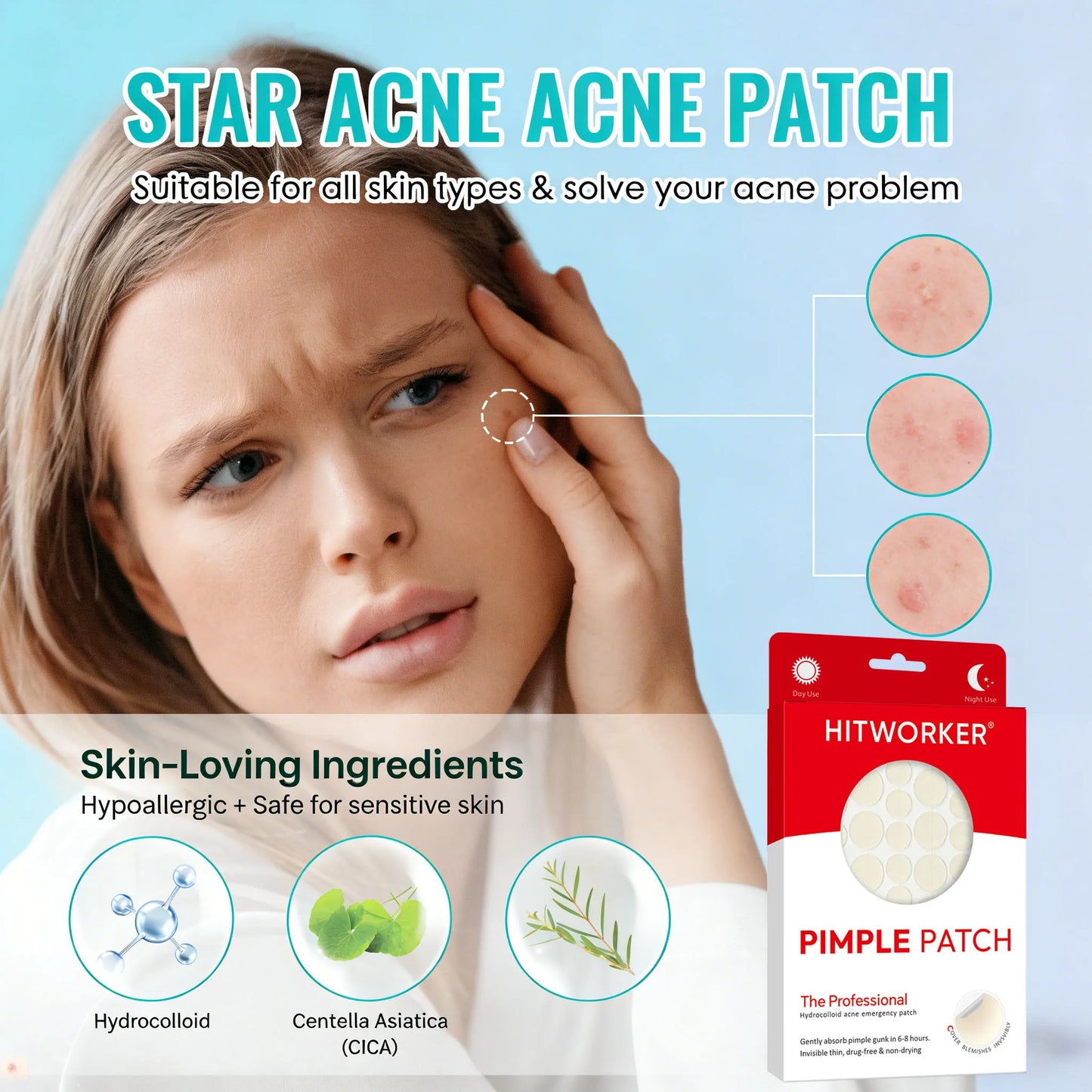 Invisible Waterproof Hydrocolloid Acne Patches – All Skin Types