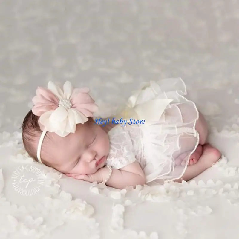 Baby Girl Photography Outfit – Lace Skirt & Flower Headband