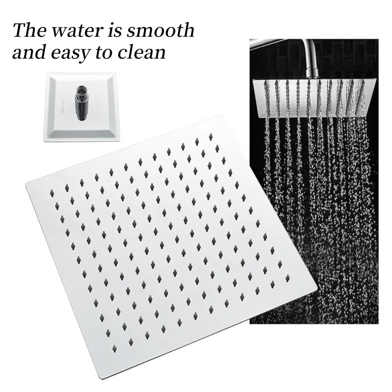 Square Stainless Steel Rainfall Shower Head – Water-Saving