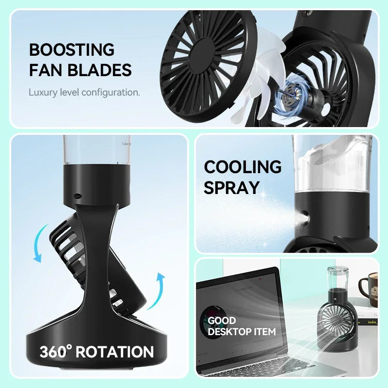 Portable Mist Spray Mini Fan Handheld Fan Ultra-Long Battery Life Hydrating Cooling Temperature-Reducing Desktop Fan Peaceful Pleasures Health and Wellness