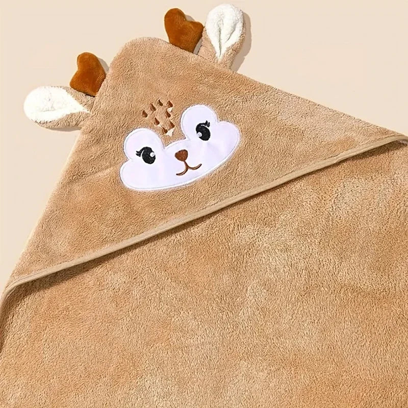 Cartoon Hooded Baby Bath Towel | Soft Coral Velvet Swaddle