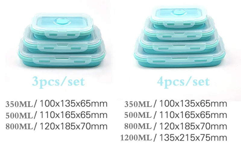 Foldable Silicone Lunch Box Set | Collapsible Food Containers