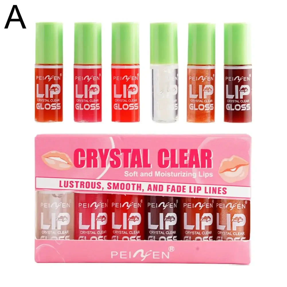 6PCS Moisturizing Lip Gloss Transparent Lip Oil Hydrating Lip Glaze Lip Plumper Hydrating Make Up Liquid Lipstick Set Cosmetics Peaceful Pleasures Health and Wellness 6PCS