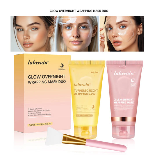 2pcs/set Turmeric & Collagen Night Wrapping Mask Deep Hydration Moisturizing Sleeping Peel Off Mask SkinCare Peaceful Pleasures Health and Wellness Set2