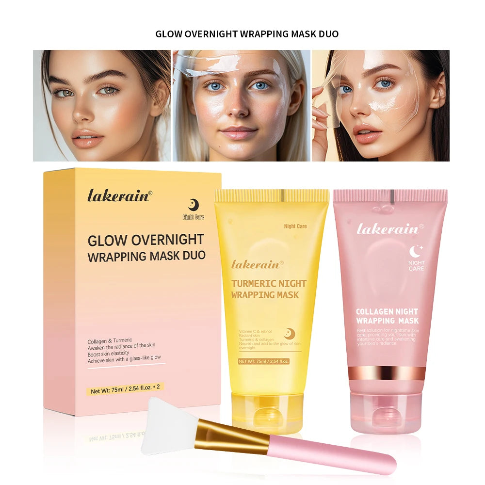 Korean Turmeric Collagen Bio Pack Night Mask Peel Off Sleeping Mask Anti-Aging Lifting Moisturizing Deep Repair Facial Skin Care Peaceful Pleasures Health and Wellness 1set
