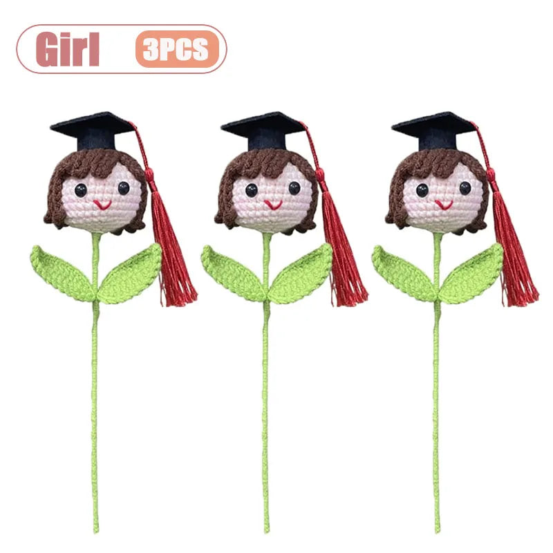 Graduation Crochet Bouquet with Cap | Handmade Knitted Flowers