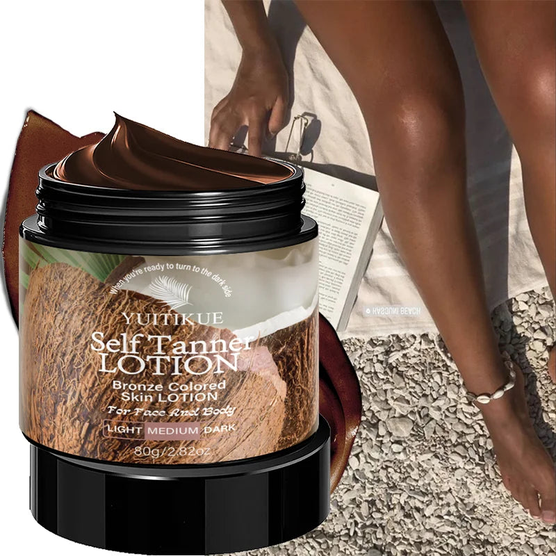 YUITIKUE Coconut Self Tanner Lotion 80g Medium Bronze Sunless Tanning Lotion for Natural Face & Body Glow Peaceful Pleasures Health and Wellness