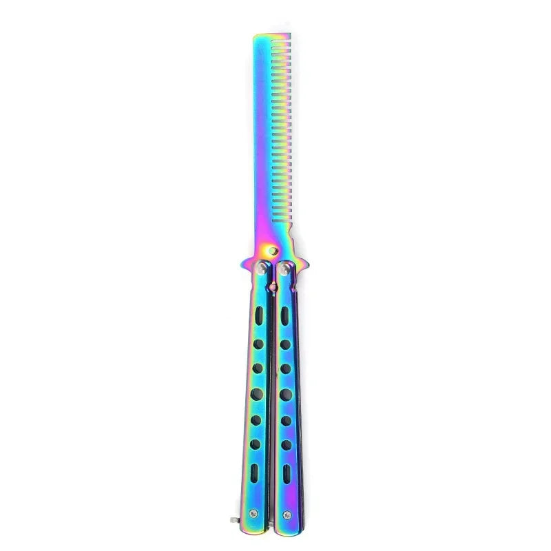 Foldable Comb Stainless Steel Practice Training Butterfly Knife Comb Beard Moustache Brushe Salon Hairdressing Styling Tool Peaceful Pleasures Health and Wellness 3