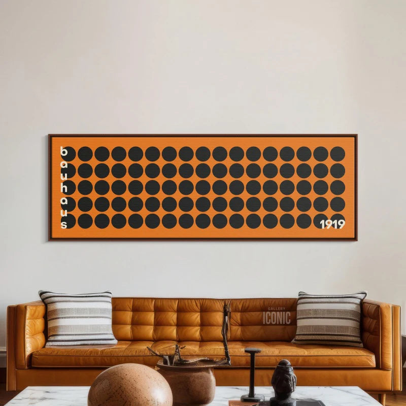 Mid-Century Modern Canvas Print Unframed Bauhaus Print Wide Panoramic Wall Art for Living Room Horizontal Canvas Black Circles Peaceful Pleasures Health and Wellness