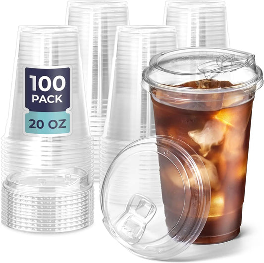 100 Pack 12/16/20/24 oz Clear Plastic Cups with Strawless Sip Lids Disposable Coffee Cups with Lids To Go Cups for Iced Coffee Peaceful Pleasures Health and Wellness