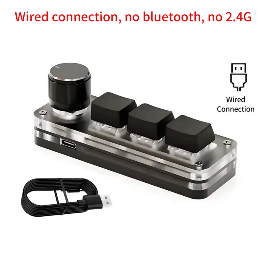 3 Keys 1 Knob Customize Keyboard 2.4G Bluetooth Programming Macro Mechanical Keyboard Hot Plug Keypad Shortcut Key E-sports Game Peaceful Pleasures Health and Wellness Black Wired