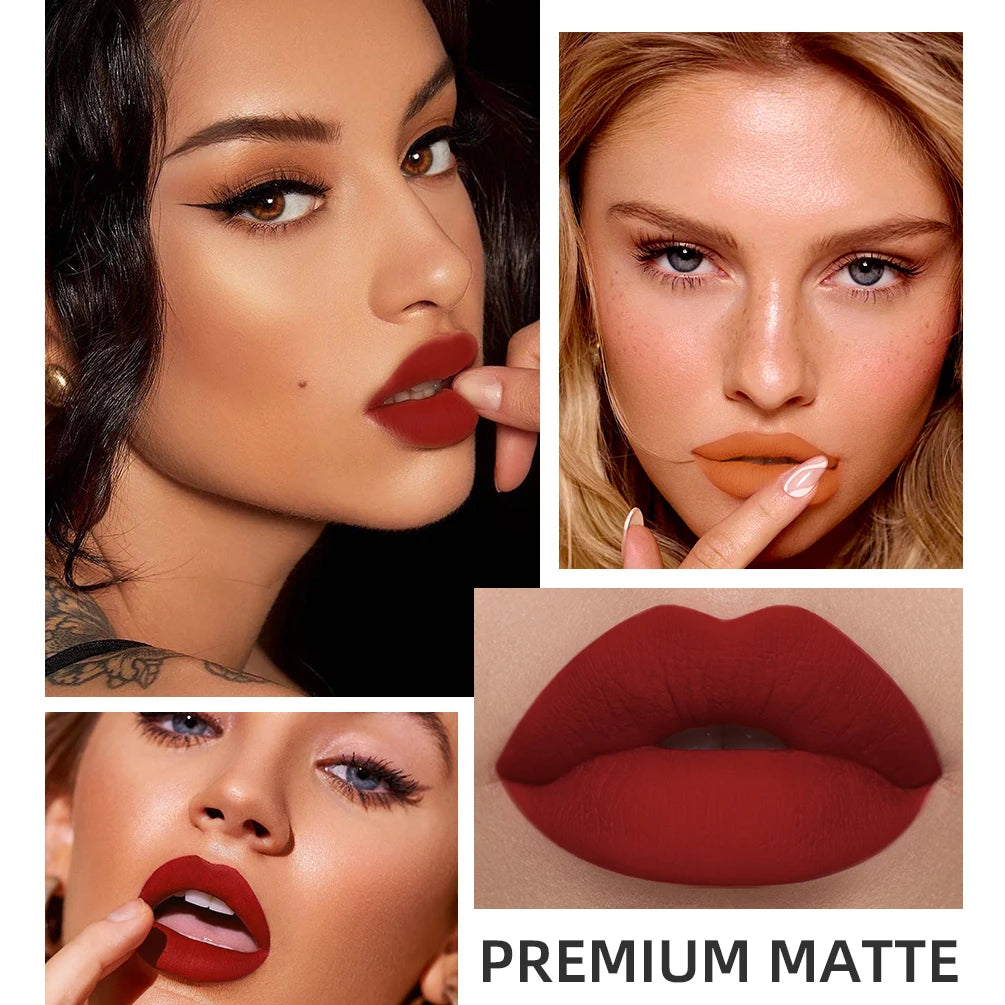 QIBEST 12pcs/set Waterproof Lip Gloss Long Lasting Velvet Nude Red Matte Liquid Lipstick Makeup Lipgloss Tint Cosmetic Sets Peaceful Pleasures Health and Wellness