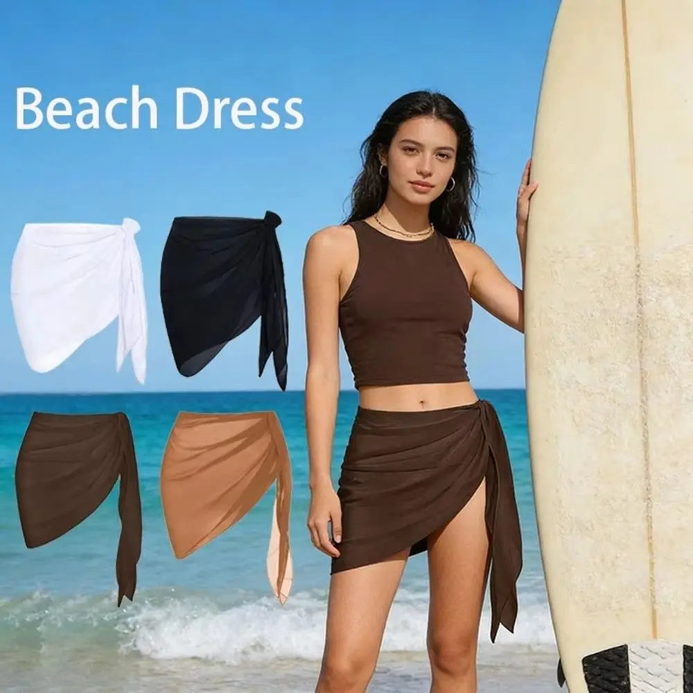 Women's Sheer Beach Coverup Skirt – Asymmetrical Mini Wrap