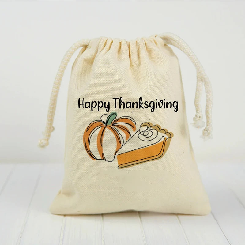 Thanksgiving Pumpkin Drawstring Treat Bags for Kids – 5pcs