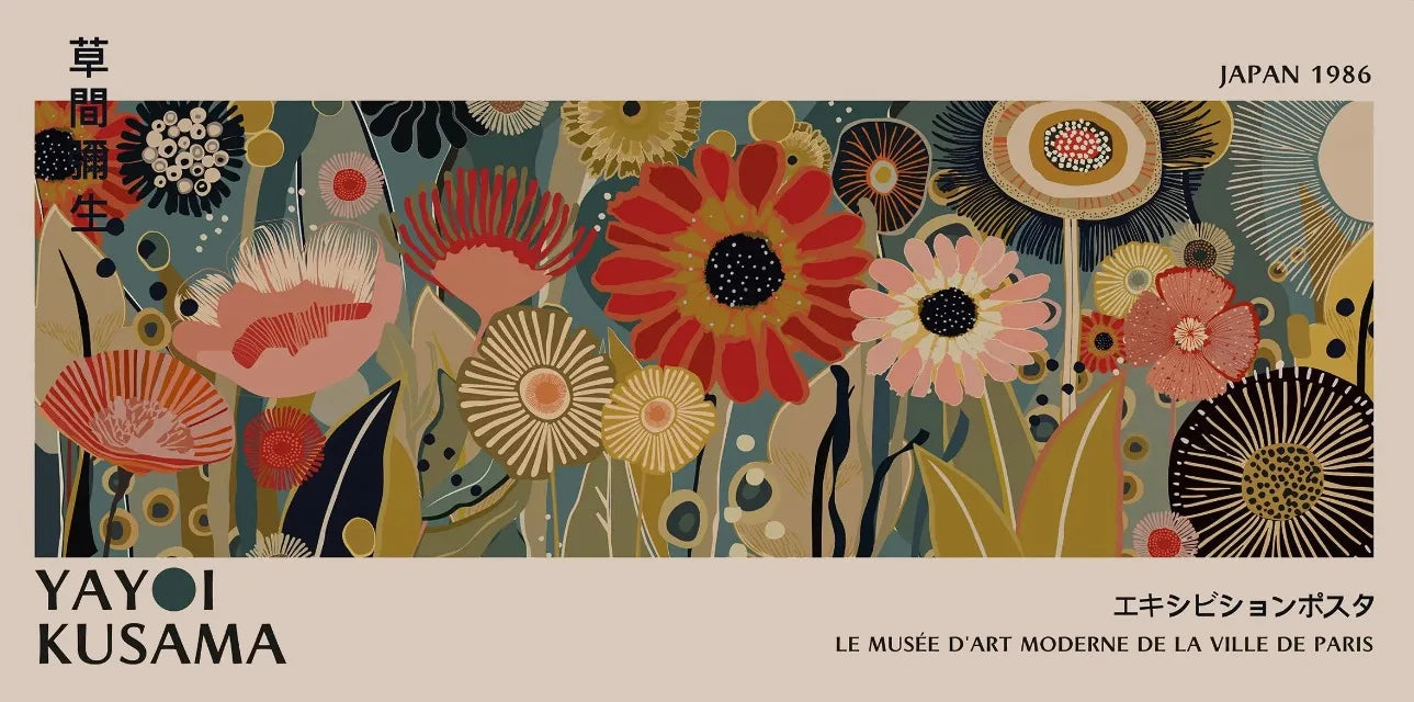 Abstract Yayoi Kusama Flower Japanese Exhibition Art Poster Vintage Print Canvas Painting Modern Room Wall Home Decor cuadros Peaceful Pleasures Health and Wellness 5 50x100cm
