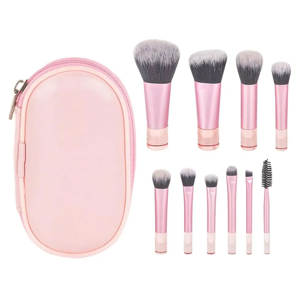 10pcs Makeup Brushes Set With Storage Bag Portable Outdoor Travel Set Eyeshadow Foundation Blush Blender Concealer Beauty Makeup Peaceful Pleasures Health and Wellness B