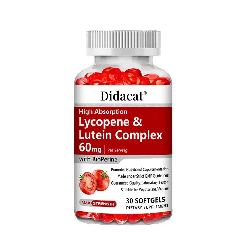 Lycopene & Lutein Complex 60mg Capsules with Bioperine, Antioxidant, Supports Prostate, Heart, Eye & Urinary System Health Peaceful Pleasures Health and Wellness 30 count-1 bottle