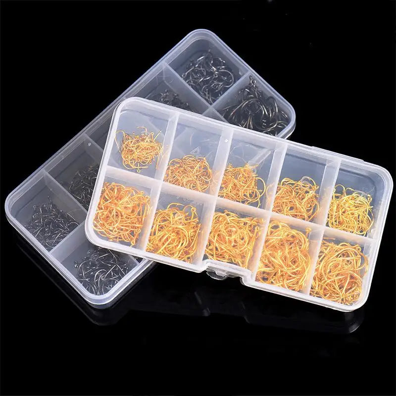 High-Quality Fishing Hooks Set, 600pcs Carbon Steel Fishhooks with Sharp Barbed Design, Portable Plastic Box Included, Ideal for Peaceful Pleasures Health and Wellness