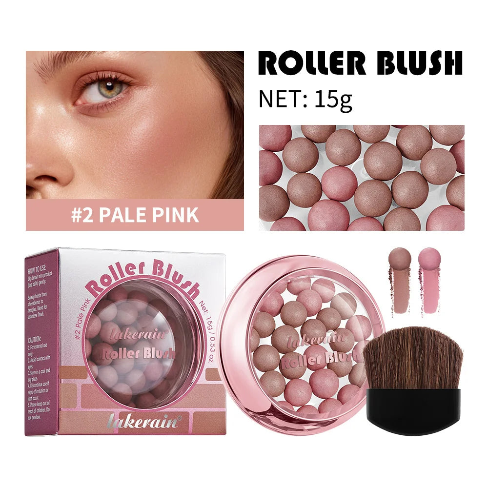 Spherical Roller Blush With Brush Natural Makeup Long Lasting Pearlescent Cosmetics For Women Face Contour Blusher Peaceful Pleasures Health and Wellness 2Pale Pink