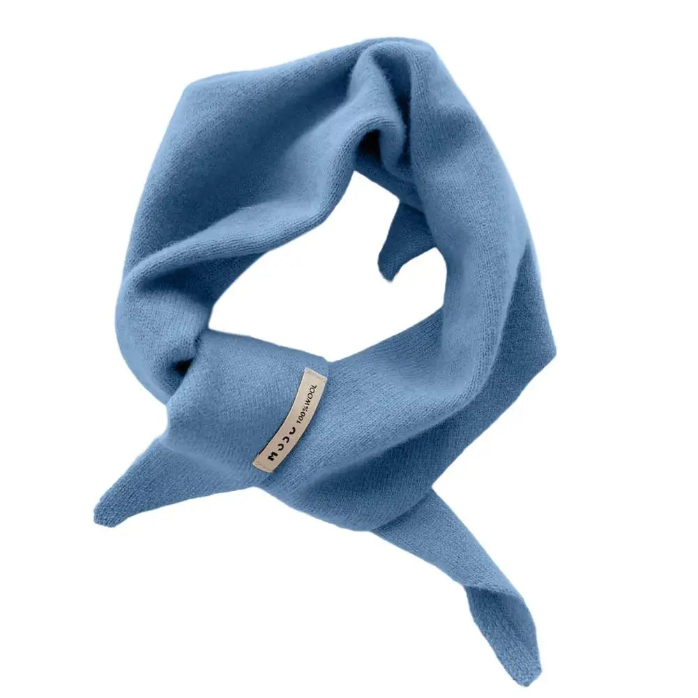 Korean Knit Triangle Scarf – Women's Warm Wool Neck Wrap Shawl Knitted Neck Scarf Peaceful Pleasures Health and Wellness Blue One size