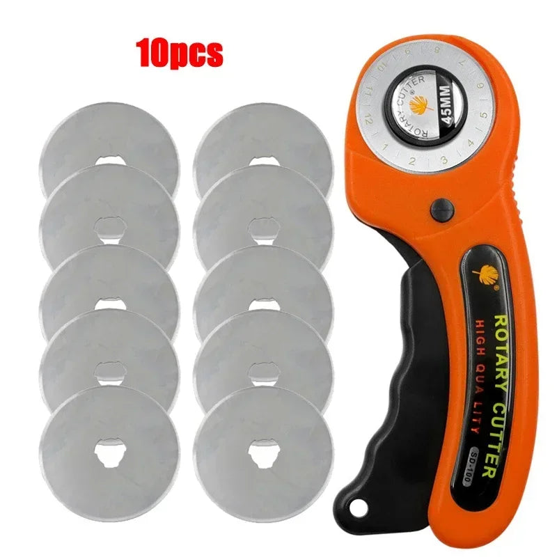 45MM Leather Craft Rotary Cutter Leather Cutting Tool Leather Craft Fabric Circular Blade Knife DIY Patchwork Sewing Quilting Peaceful Pleasures Health and Wellness A with 10 blade