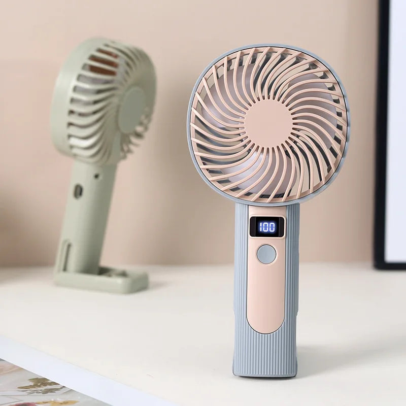 2-in-1 Digital Handheld & Desktop USB Rechargeable Portable Fan
