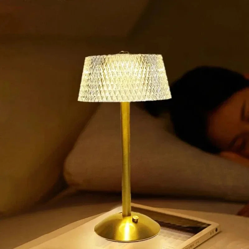 Classic LED Cordless Table Lamp USB Rechargeable Night Light Coffe Bar Touch Dimming Desk Lamp Bedroom Decor Crystal Table Lamps Peaceful Pleasures Health and Wellness