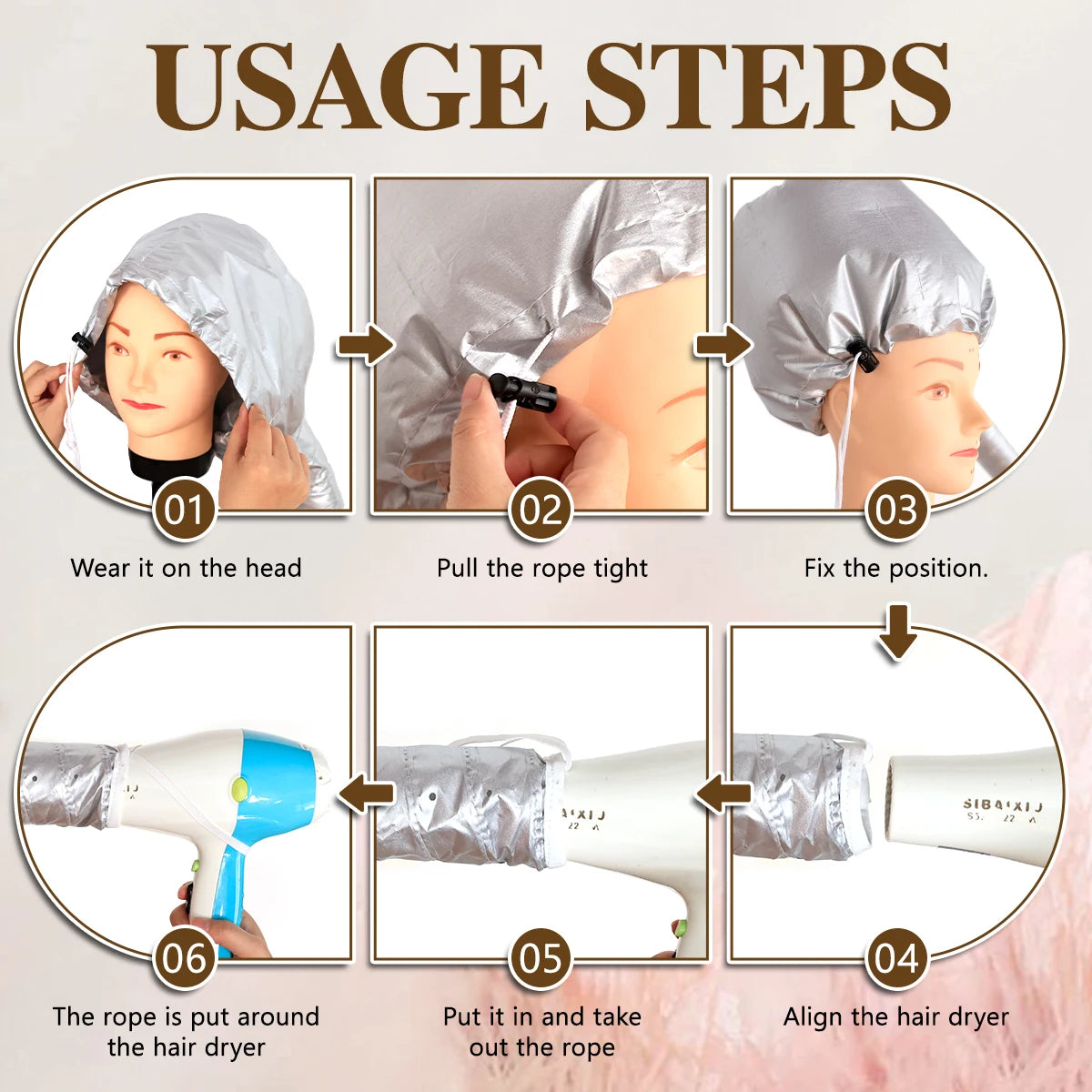 Hair Dryer Hat Drying Hat Quick Warm Air Bonnet Cap for Quick Drying & Styling Portable Energy-Efficient All Hair Types Peaceful Pleasures Health and Wellness