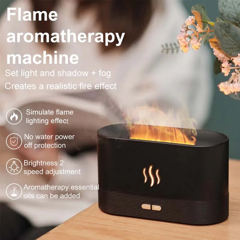 LED Light Ultrasonic USB Air Humidifier Fire Flame Effect Flame Diffuser Essential Oil Fire Incense Diffuser for Household Hotel Peaceful Pleasures Health and Wellness