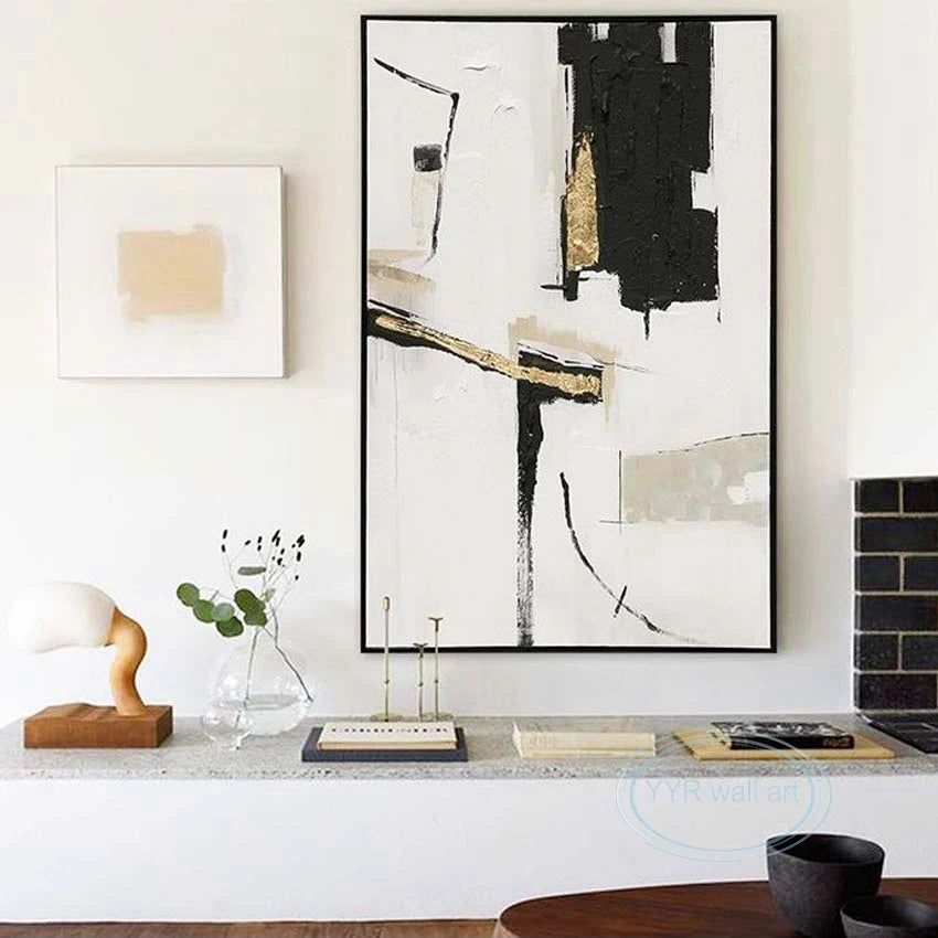 Pure Hand-Painted Abstract Art Oil Painting Nordic Living Room Porch Wall Decoration Mural Light Luxury Gold Foil Poster Custom Peaceful Pleasures Health and Wellness