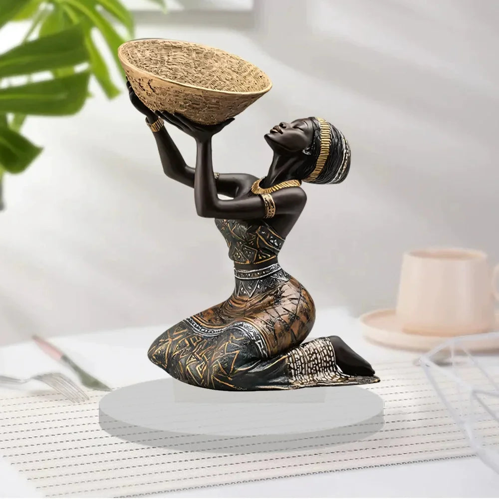 Ethnic Style African Girl Resin Ornament Creative Crafts Home Living Room Desk Vintage Collectible Craft Ornament Decor Peaceful Pleasures Health and Wellness
